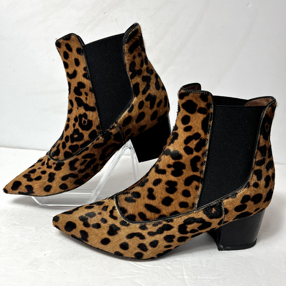 Tabitha Simmons Chelsea Boots Womens 7 Shadow Leopard Print Calf Hair Brown - Picture 7 of 16